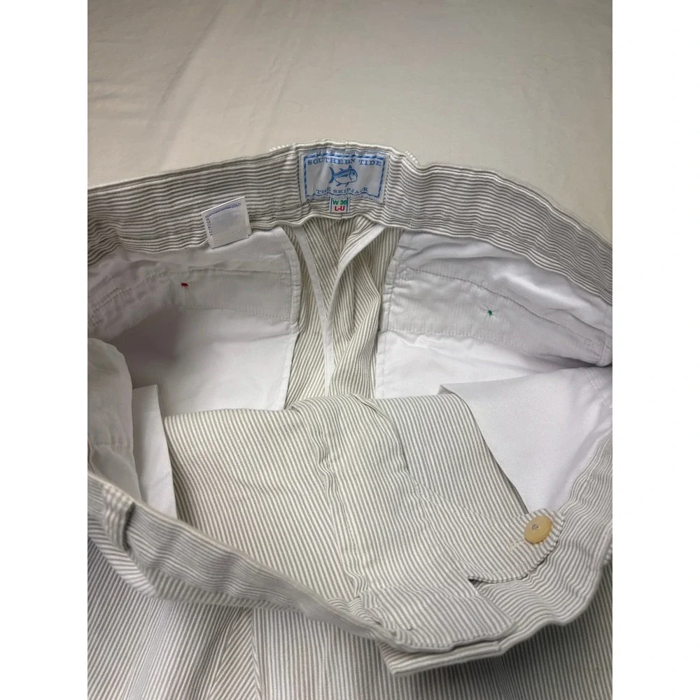 Southern Tide Skipjack Flat Front Corded Pants Mens 36x32 Tan White Striped 7310